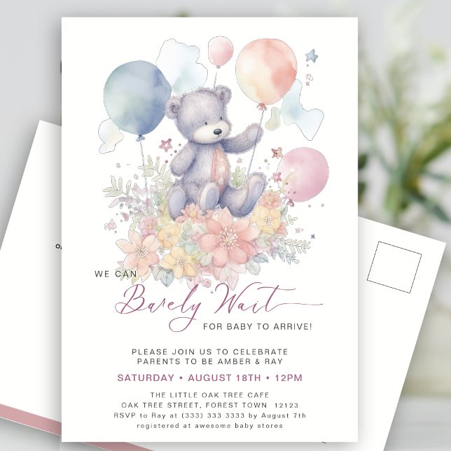 Invitation Carte Postale Pink On Peut Attendre Plus Tard Baby shower Fille  (Créateur téléchargé)