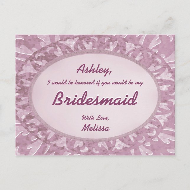 Invitation Carte Postale Pink Ornamental - Serez-Vous Ma Femme D'Accueil ? (Devant)