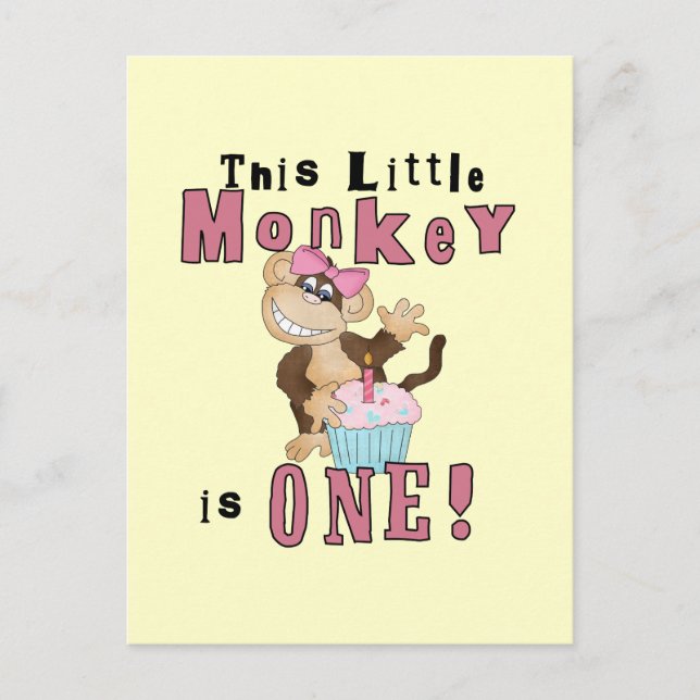 Invitation Carte Postale Pink Party Singe 1er Anniversaire Tshirts et cadea (Devant)