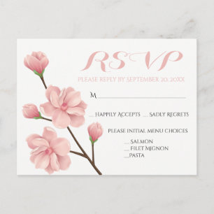 INVITATION CARTE POSTALE PINK RSVP FLORAL CHERRY BLOSSOMS MARIAGE FLEURS