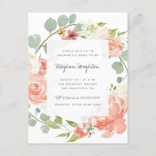 Invitation Carte Postale Pivoines, roses et Fête de la mariée de guirlande