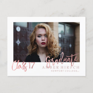 Invitation Carte Postale PixDezines 2017 Graduate Photos/Faux Rose Gold