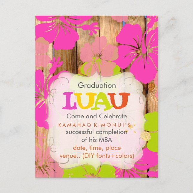 Invitation Carte Postale PixDezines hibiscus/graduation/luau/DIYevent (Devant)