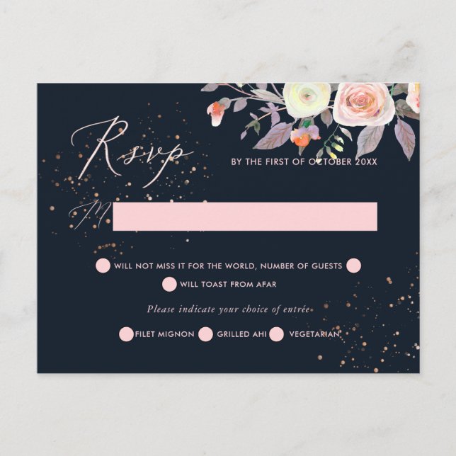 Invitation Carte Postale PixDezines Pastel Aquarelle Rose RSVP avec repas (Devant)