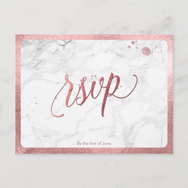 Invitation Carte Postale PixDezines RSVP/FAUX ROSE OR/MARBLE (Devant)