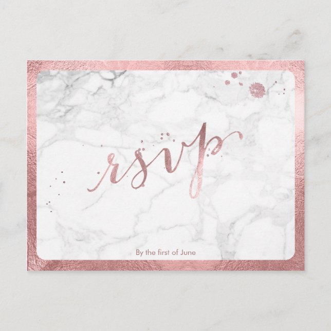 Invitation Carte Postale PixDezines RSVP/FAUX ROSE OR/MARBLE (Devant)