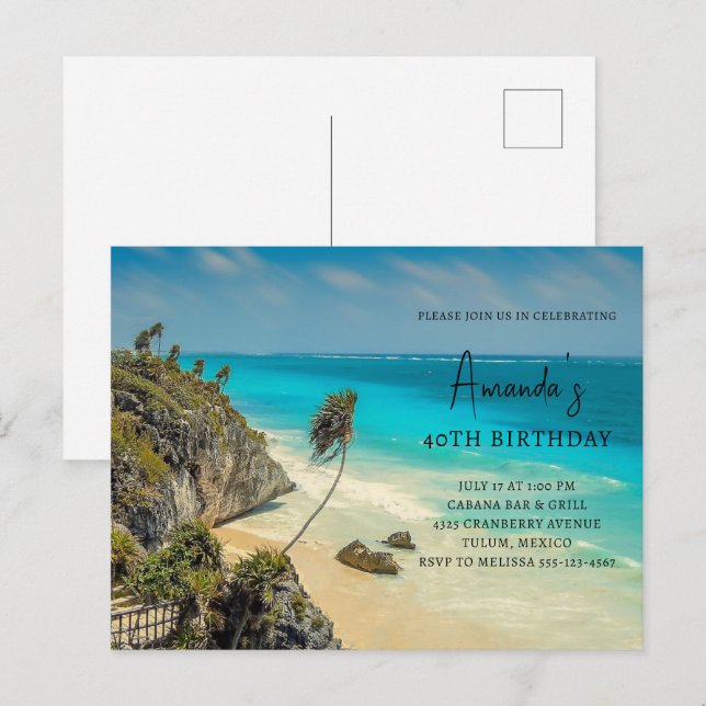 Invitation Carte Postale Plage tropicale aux palmiers balayés par le vent A (Devant / Derrière)