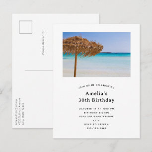 Invitation Carte Postale Plage tropicale panoramique avec parapluie en pail