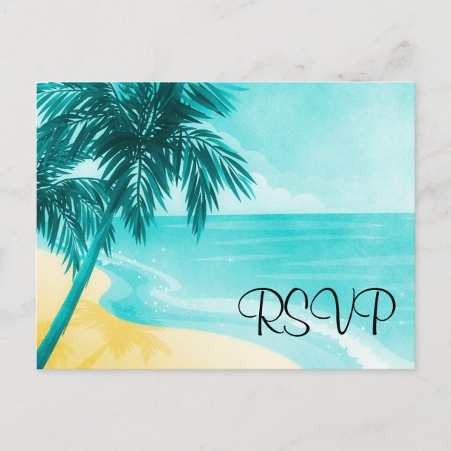 Invitation Carte Postale Plage tropicale RSVP (Devant)