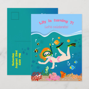 Invitation Carte Postale Plongée en apnée avec fille aux poissons tropicaux