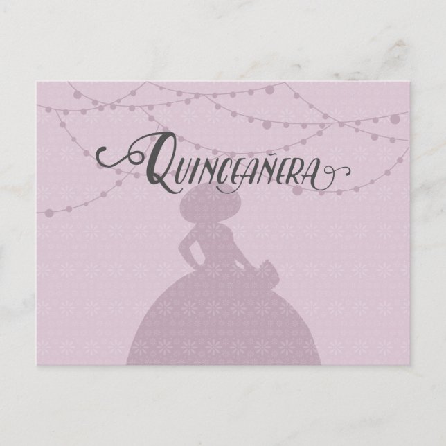 Invitation Carte Postale Plum de sucre et acier Charro Silhouette Quinceane (Devant)