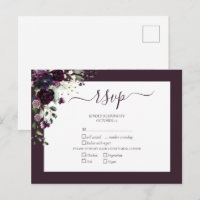Plum Purple Floral Script Wedding RSVP