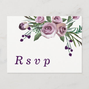 Invitation Carte Postale Plum romantique Violet Rose Floral Mariage RSVP