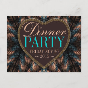 Invitation Carte Postale Plumes turquoises fractées Dîner de fête Invitatio