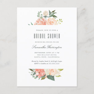 Invitation Carte Postale Poche et crème Aquarelle Fête des mariées florale