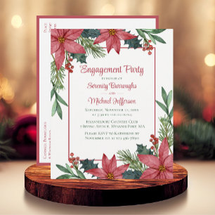 Invitation Carte Postale Poinsettia Red Floral Noël