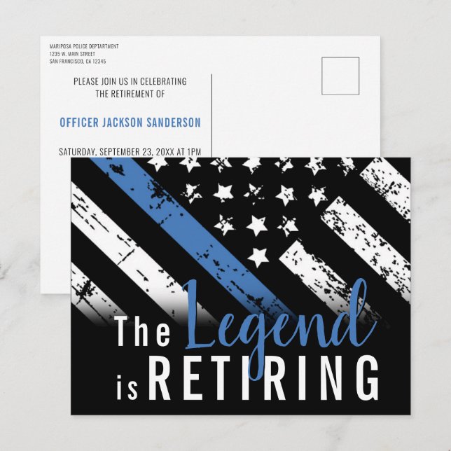 Invitation Carte Postale Police Retraite Ligne bleue Drapeau Application de (Devant / Derrière)