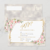Pony rose Floral Or Script & Frame RSVP