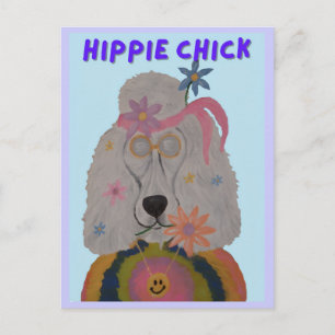 Invitation Carte Postale Poodle Fille Hippie Enfant Fleur