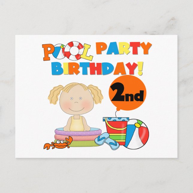 Invitation Carte Postale Pool Party 2e anniversaire Tshirts et cadeaux (Devant)