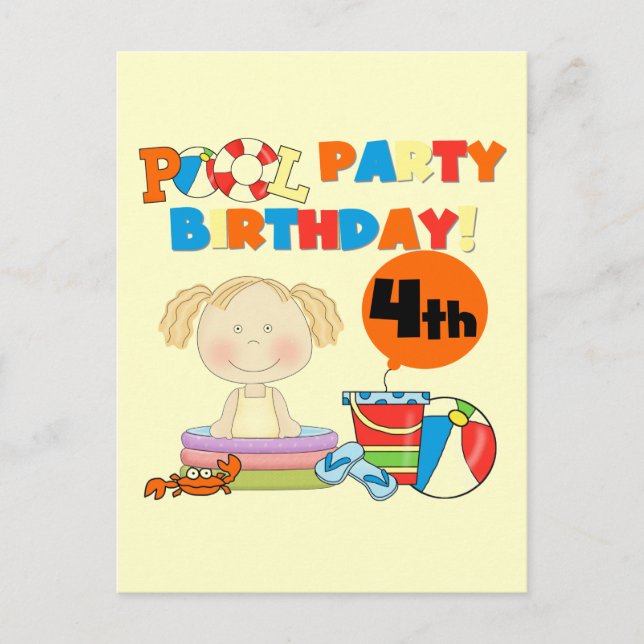 Invitation Carte Postale Pool Party 4th Birthday Tshirts et cadeaux (Devant)