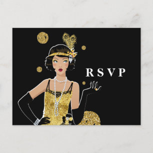 Invitation Carte Postale Porte fille 1920 flapper par RSVP