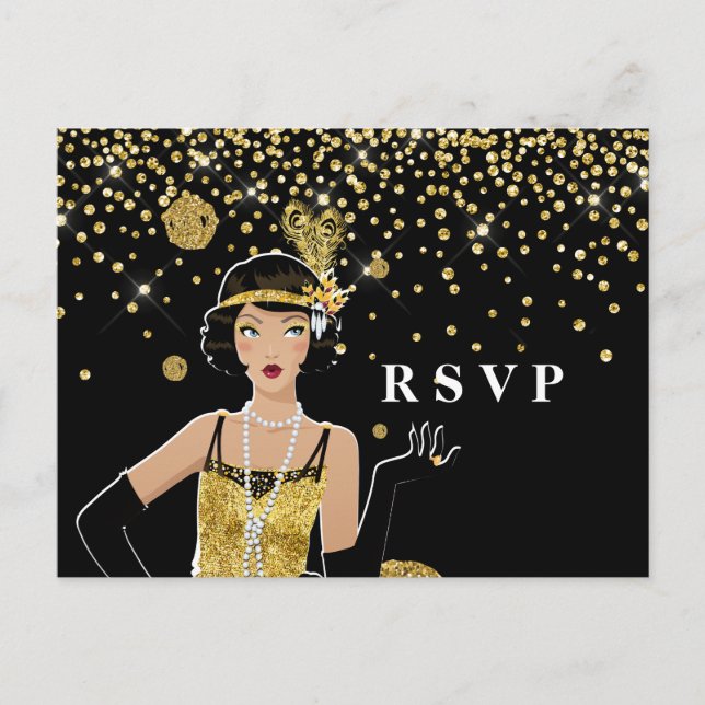 Invitation Carte Postale Porte fille 1920 flapper par RSVP (Devant)