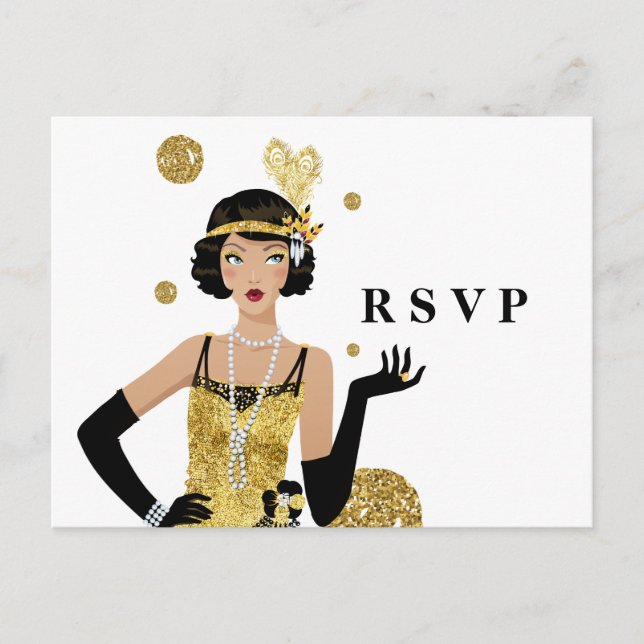 Invitation Carte Postale Porte fille 1920 flapper par RSVP (Devant)