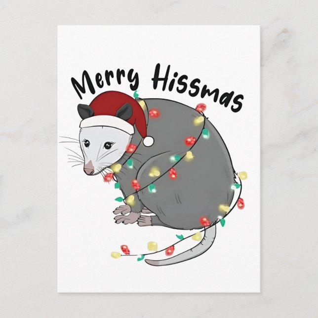 Invitation Carte Postale Possum Mange les Guirlandes de Noël Merry Hissmass (Devant)