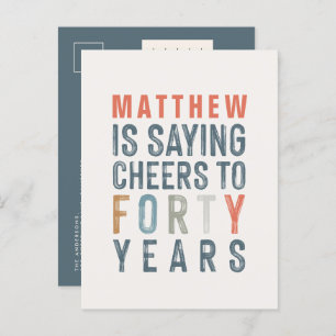 Invitation Carte Postale Post de typographie moderne et rustique de 40 ans