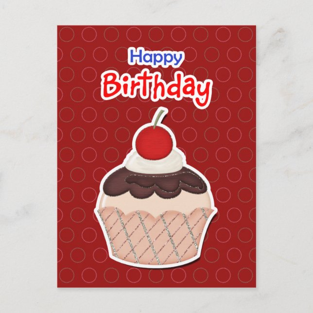 Invitation Carte Postale Postcard - Cupcake - Happy Birthday (Devant)