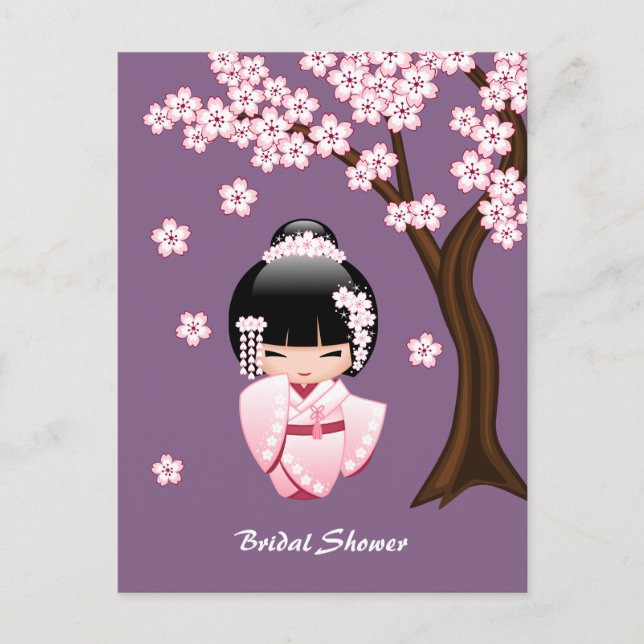 Invitation Carte Postale Poupée blanche Kimono Kokeshi - Fête des mariées (Devant)