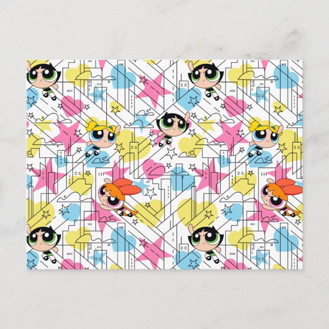 Invitation Carte Postale Powerpuff Girls Townsville Pattern (Devant)