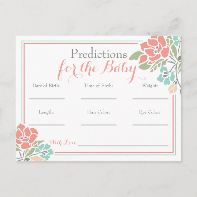 Invitation Carte Postale Prédictions florales pour le Baby shower, Coral Tu (Devant)