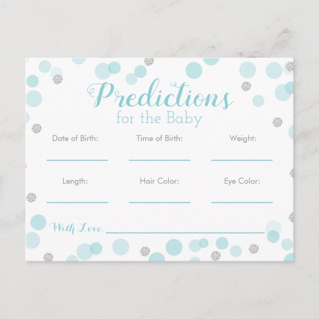 Invitation Carte Postale Prédictions pour Baby shower bébé jeu Blue Silver (Devant)