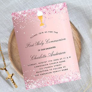 Invitation Carte Postale Première communion craie de parties scintillant ro
