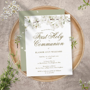 Invitation Carte Postale Première Sainte Communion élégante Fleur blanche f