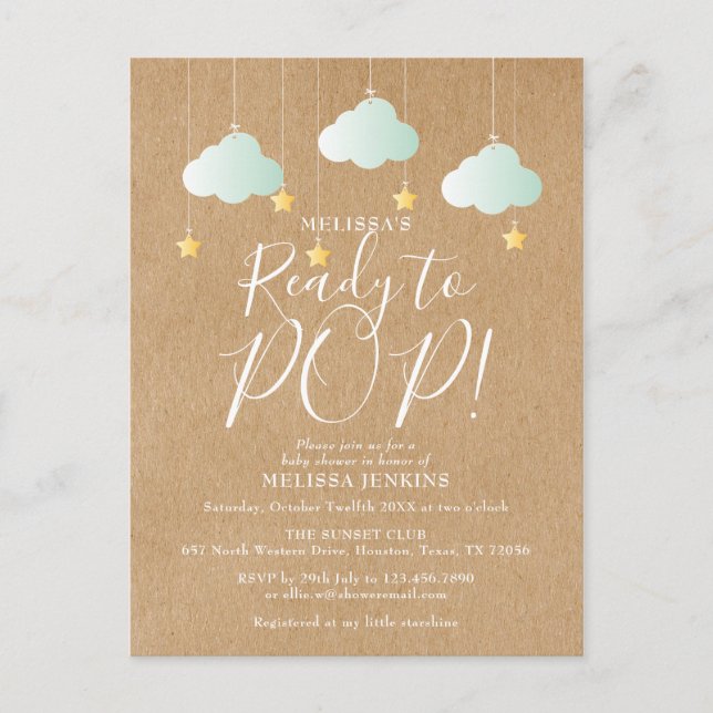 Invitation Carte Postale Prêt à tirer sur le Baby shower neutre rustique (Devant)