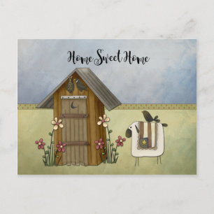 Invitation Carte Postale Primitive Outhouse Mouton Accueil Fête de l'échauf