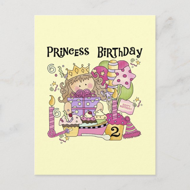 Invitation Carte Postale Princesse de fête 2e anniversaire Tshirts et cadea (Devant)