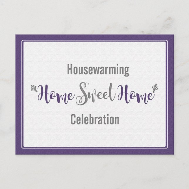 Invitation Carte Postale Purple Grey Accueil Douceur Maison Fête de réchauf (Devant)