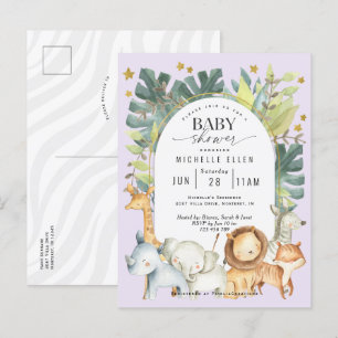 Invitation Carte Postale Purple mignonne jungle safari bébé fille douche