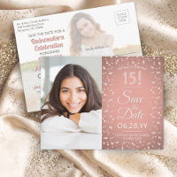 Quinceañera Enregistrer la date 2 Rose photo Gold
