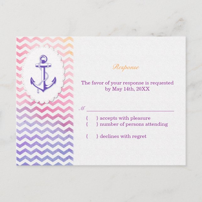 Invitation Carte Postale Rainbow Chevron Nautical Wedding RSVP (Devant)