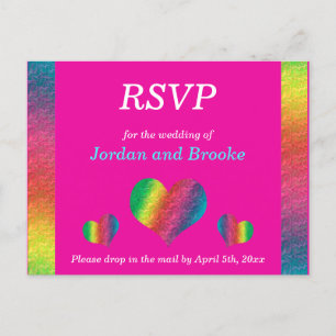 Invitation Carte Postale [Rainbow Crinkle Mariage] Coeurs RSVP Card Pink