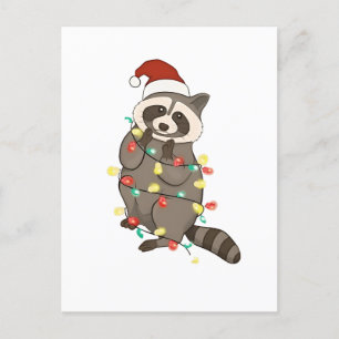 Invitation Carte Postale Raton laveur Joyeux Noël Lumières Chapeau de Père 