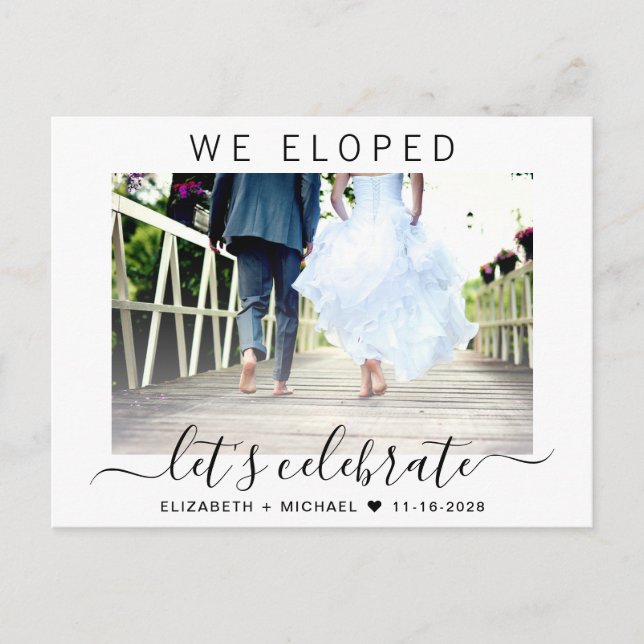 Invitation Carte Postale Réception de mariage photo Elopement (Devant)
