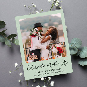 Invitation Carte Postale Réception De Mariage Vert De Sage Photo Chic