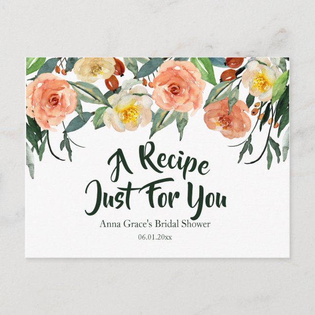 Invitation Carte Postale Recette de Baby Shower Floral d'Automne (Devant)