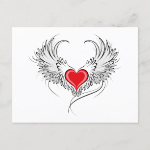 Invitation Carte Postale Red Angel Coeur avec ailes
